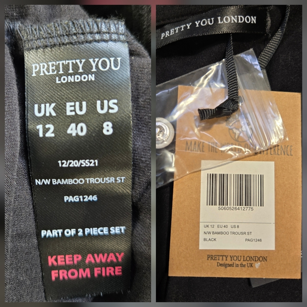 Pretty You London Sustainable Bamboo Pajama Set in Black Size US 4 & 6 NWT - Picture 15 of 15